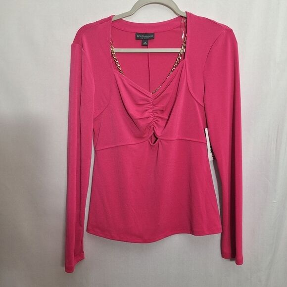 Bold Elements Womens Cut To Curve Blouse Barbie Pink Glam Rock Party Medium - Picture 2 of 10